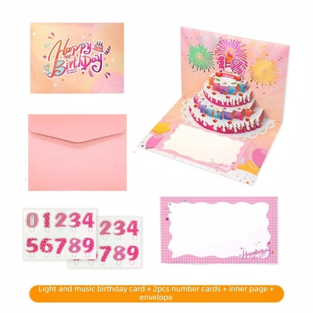 Foldable Happy Birthday Greeting Card Pop Up Blessing Cake Holiday Card  Birthday Gift