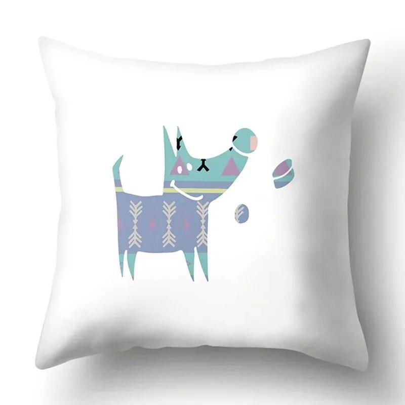 Simple Plaid Animal Pillowcase Puppy Cat Giraffe Pillowcase Children's Room Home Decoration Living Room Sofa Cushion Cover