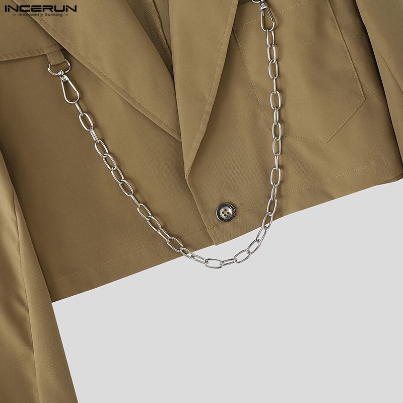 INCERUN 2PCS Men Lapel Neck Long Sleeve Cropped Tops Pants Two Piece Suit Casual Outfits Sets