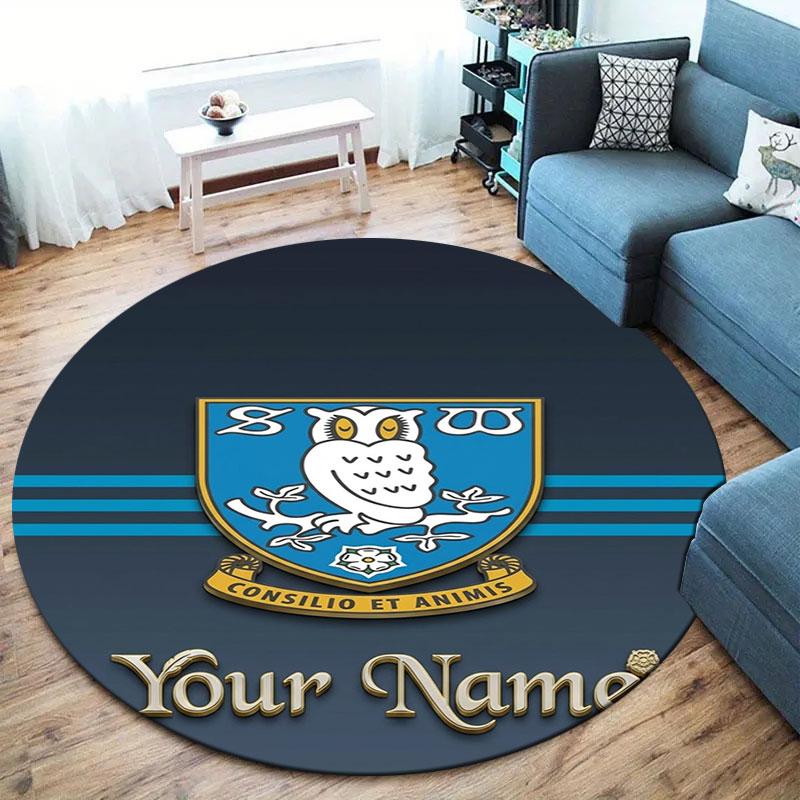 Sheffield Wednesday Football Club Custom Name Round Area Rug,Carpet Rug for Living Room Bedroom Sofa Playroom Decor,Non-slip Floor Mat