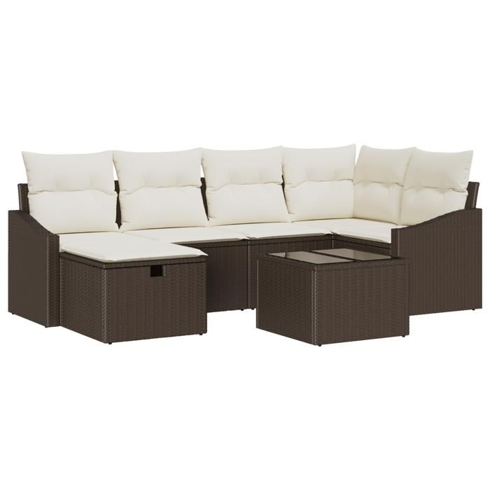 VidaXL Ensemble de Canapé de Jardin 7 Pièces avec Coussins Marron Rattan Synthétique 3360619