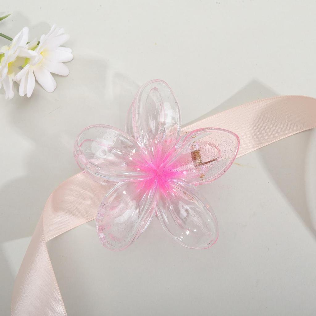 Frangipani Transparent Seaside Vacation Hair Clip - Bauhinia Shark Claw Updo Accessory