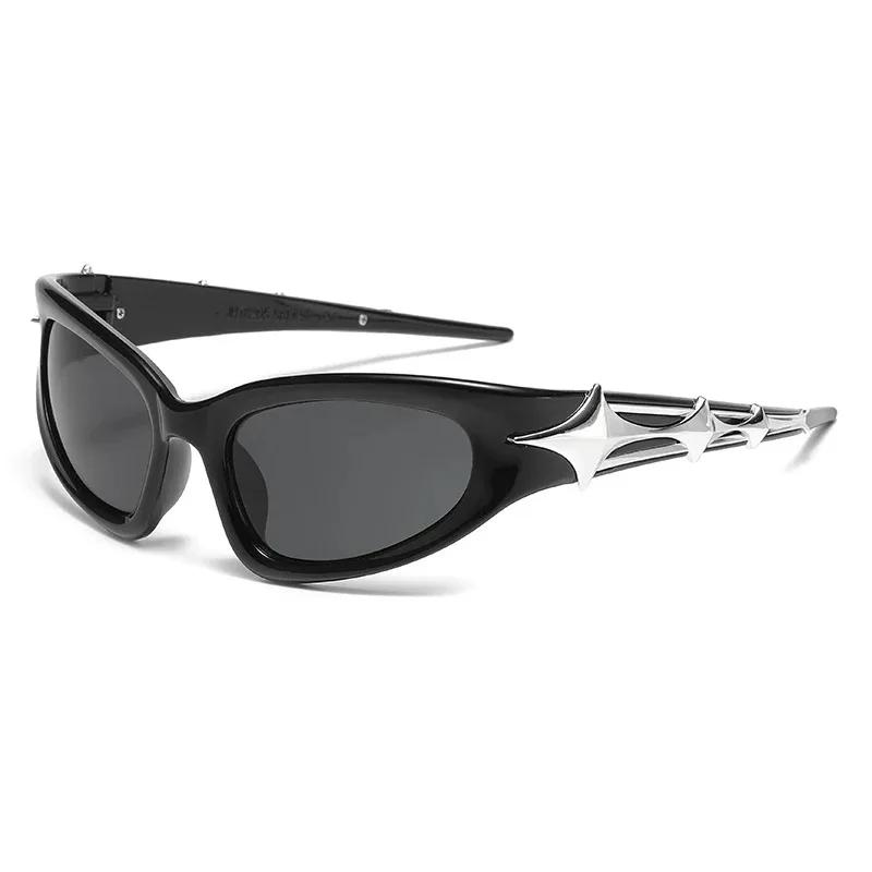 

Y2K Irregular Unique Sports Cycling Sunglasses Four Star Stylish Shades Women Trendy Sun Glasses Fashion Eyewear UV400 черный серый