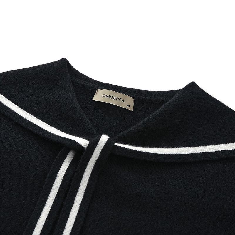 Women's 2025 A/W Academy Style Cashmere Navy Collar Sweater