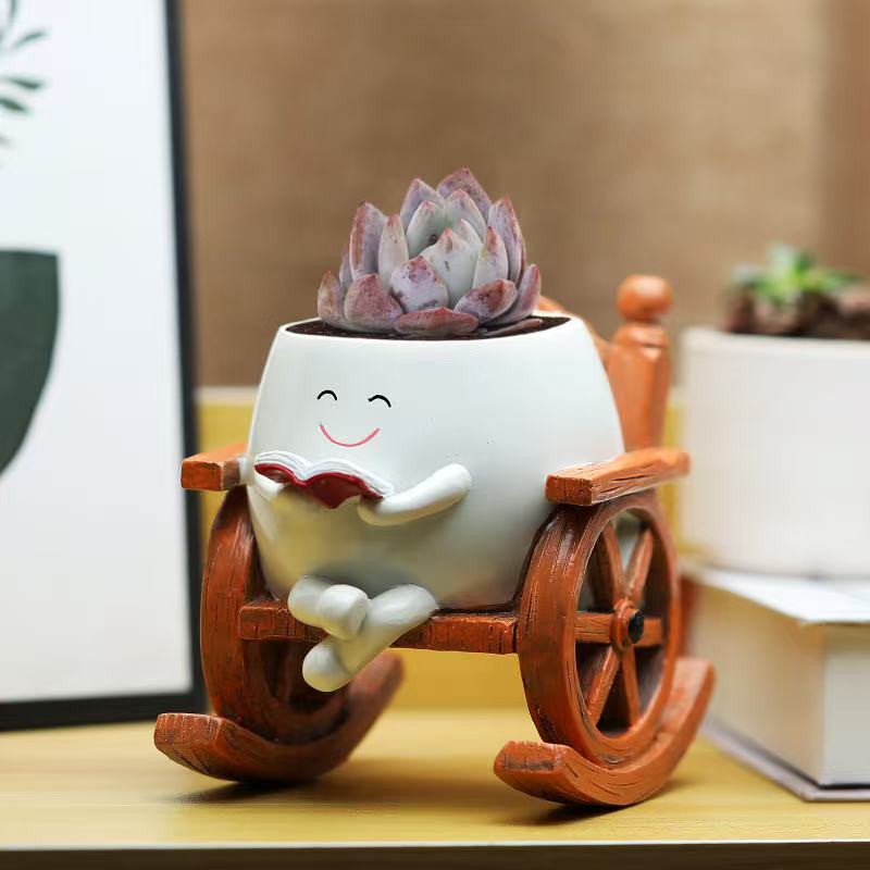 Smile Face Flower Pot Resin Rocking Chair Reading Planter Pot Smiling Succulent Flowerpots Indoor Outdoor Homes Garden Ornaments