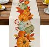 Fall Pumpkins Maple Leaves Linen Table Runner Holiday Party Decor Reusable Kitchen Dining Table Runner Autumn Thanksgiving Decor