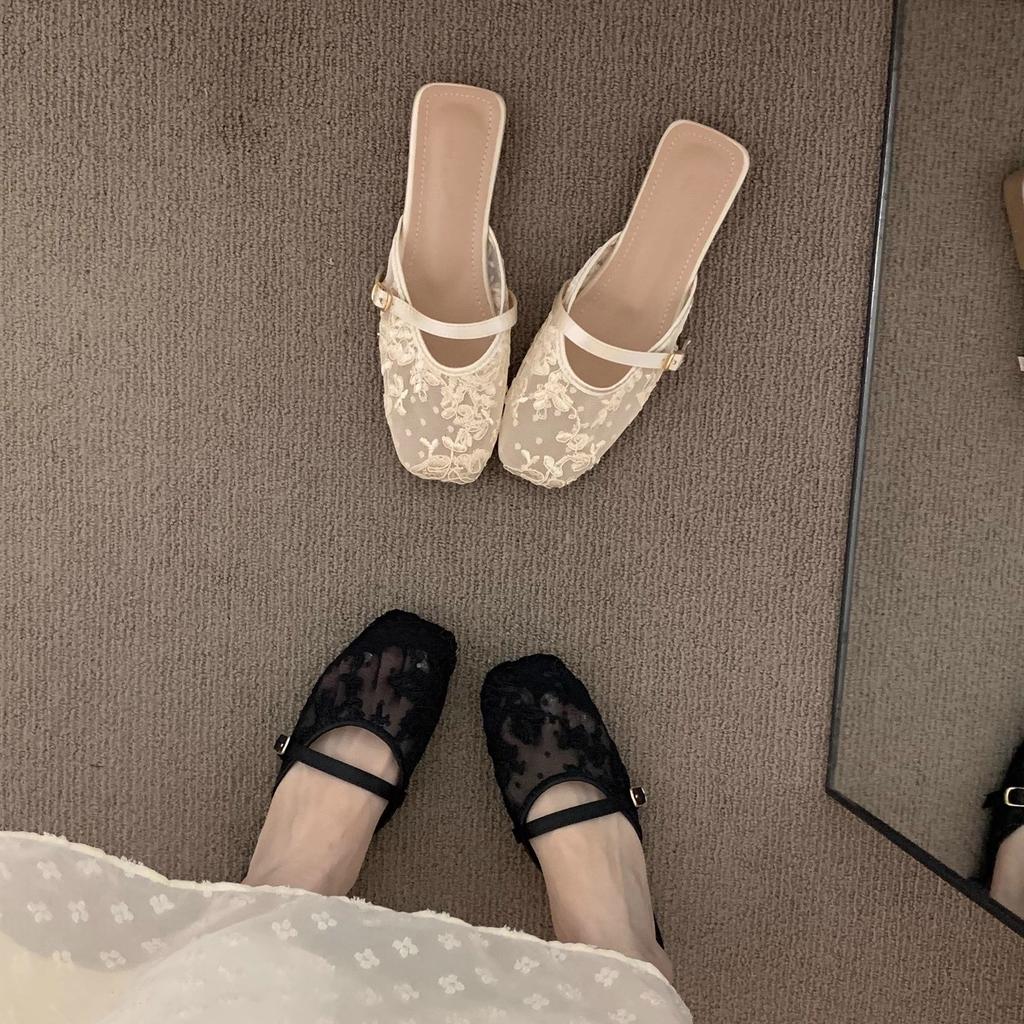 French Haute with Skirt Temperament Baotou Sandals Female Summer Gentle Fairy Mary Jane Half Slippers