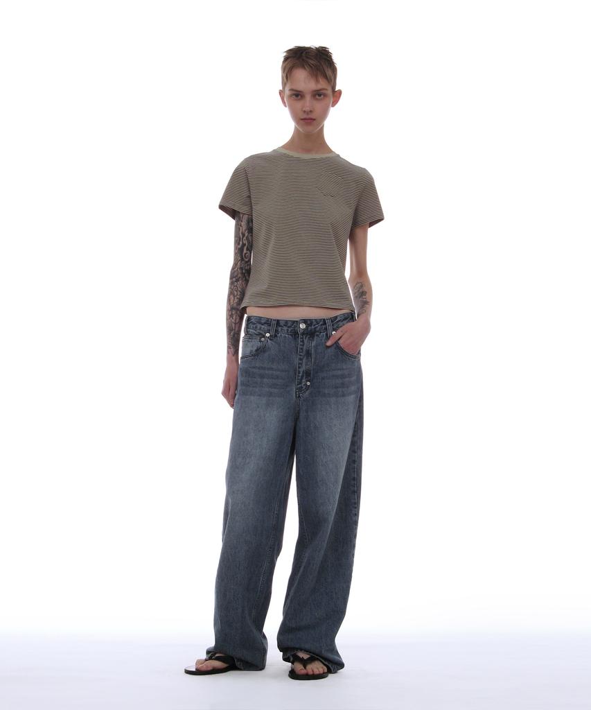 PARTIMENTO WOMEN Pwc Pocket Stripe Regular Tee_Light Khaki