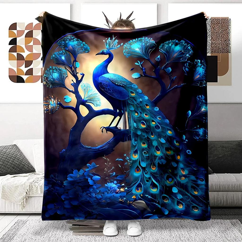 Colorful Peacock Picture Digitalprinted Polyester Bedroom Velvet Flannel Cover Blanket Fleece Soft Sofa Cover Blankets for Beds