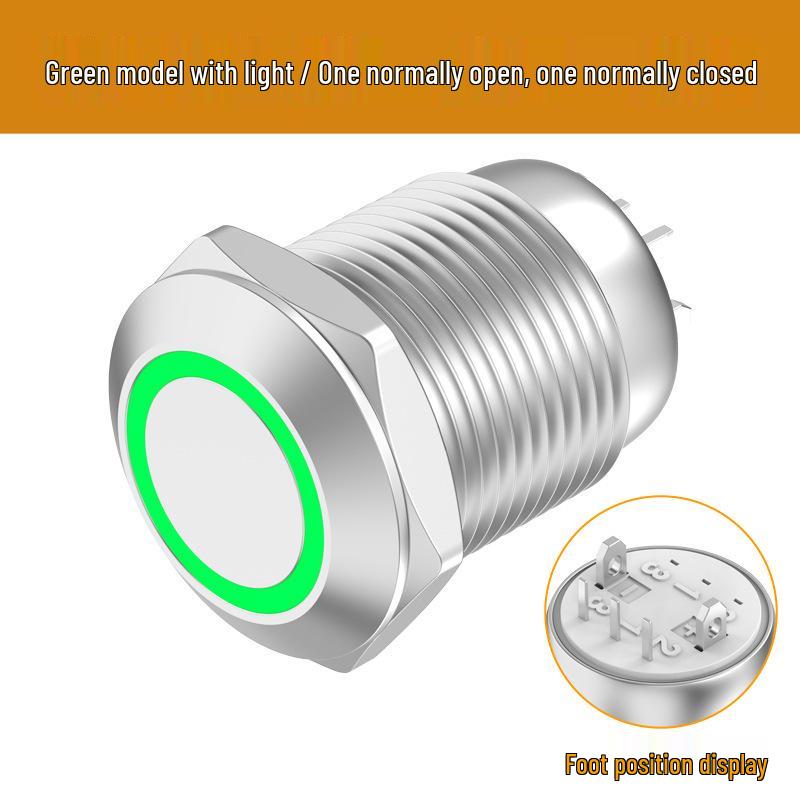 12mm Wasserdichter Metall-Druckschalter, 1 Schließer 1 Öffner, 5-polig/8-polig, Selbsthaltend, Rückstellend, mit Beleuchtung