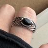 Bf Club   Copper Ring For Women Jewelry Hollow Leaf Black Stone Vintage Handmade Ring Allergy For Party Birthday Gift