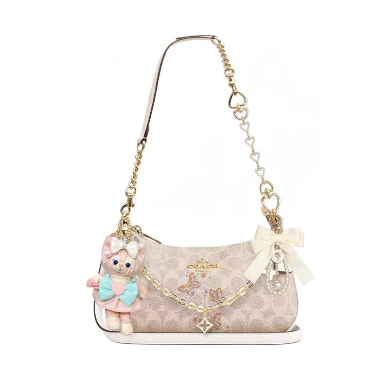 

COACH shoulder bag [Customized bag] Teri 24 classic presbyopic Logo zipper closure, pendant, scarf, bow, printing, extension Yi Nian Jing Basic Model білий