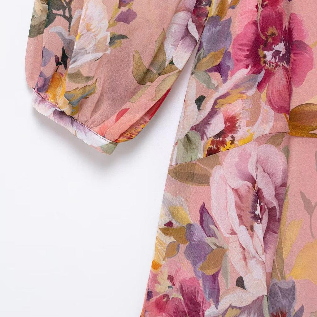 2025 Spring/Summer European & American Sexy Party Print Layered Midi Dress with Waist-Cinching Design