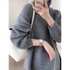 Lazy Style High Neck Zipper Solid Color High-end Knitted Sweater for Outerwear, Loose Long Sleeved Warm Top for Outerwear