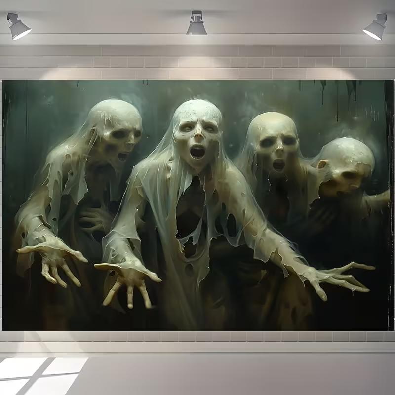 2D Creepy Ghost Zombie Backdrop Dark Haunted Halloween Party Banner