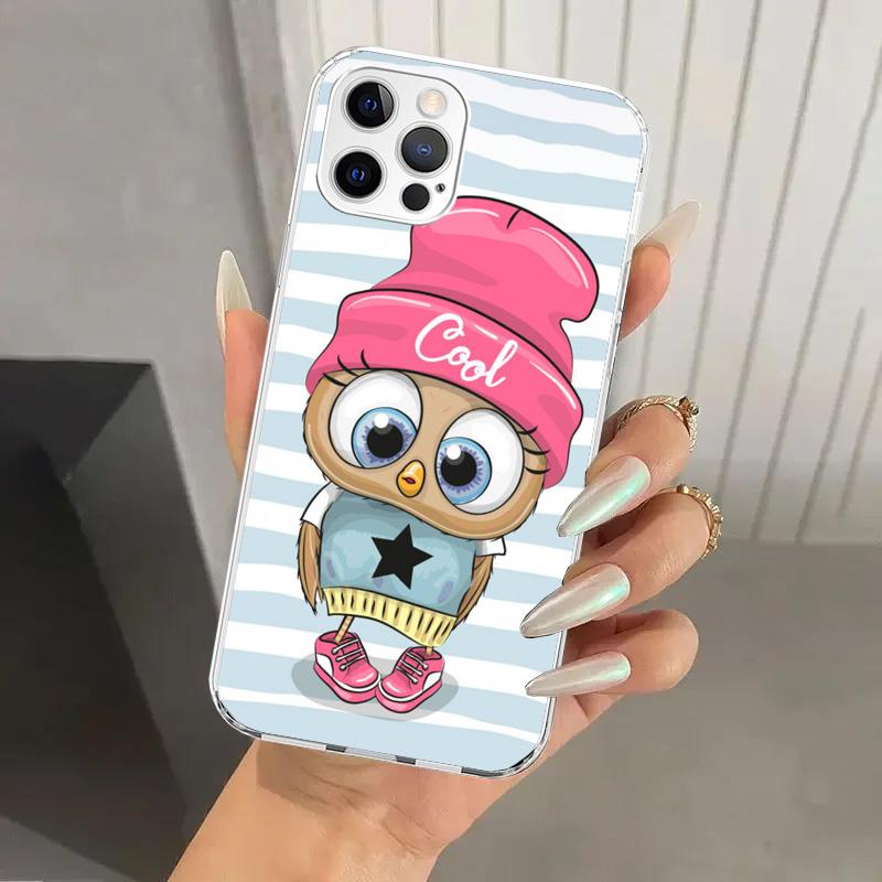 Cartoon Cute Owl LoveLy Phone Case for Iphone 17 Air 16 15 Plus 14 13 Mini 12 11 Pro Max 16E 7 8 SE 2020 Soft Funda Print Shell