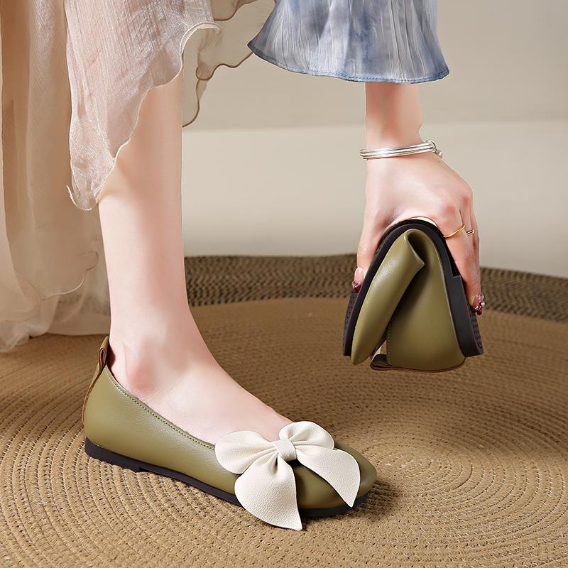 Moccasin Shoes Soft Shallow Mouth Female Footwear Bow-Knot Moccasins Dress Grandma Butterfly New Flat Butterfly-knot Mary Janes