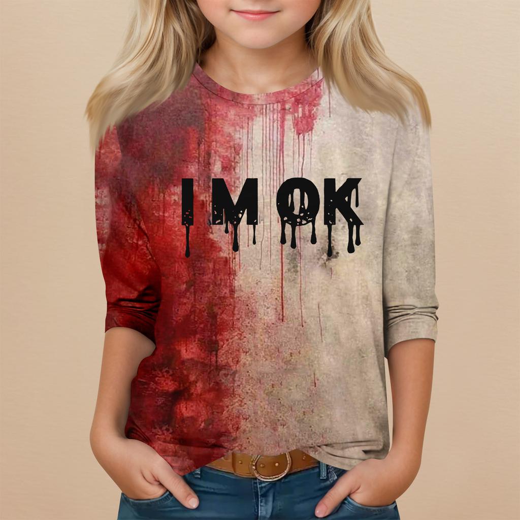 Children's 3/4 Sleeve Round Neck Top Halloween Printed Everyday Casual Top