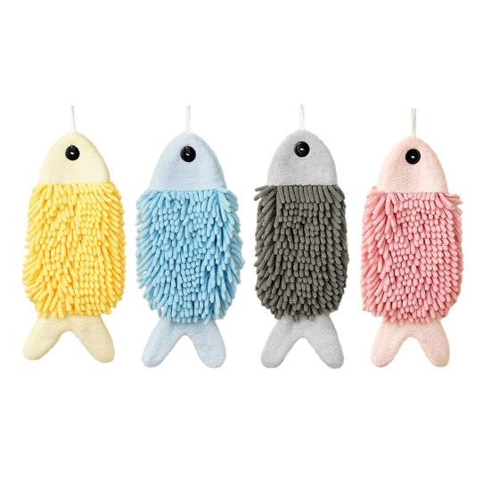 Fiskformad Handduk Superabsorberande Mikrofiberhandduk Luddfritt Söt Handduk med Hängögla för Badrum och Kök