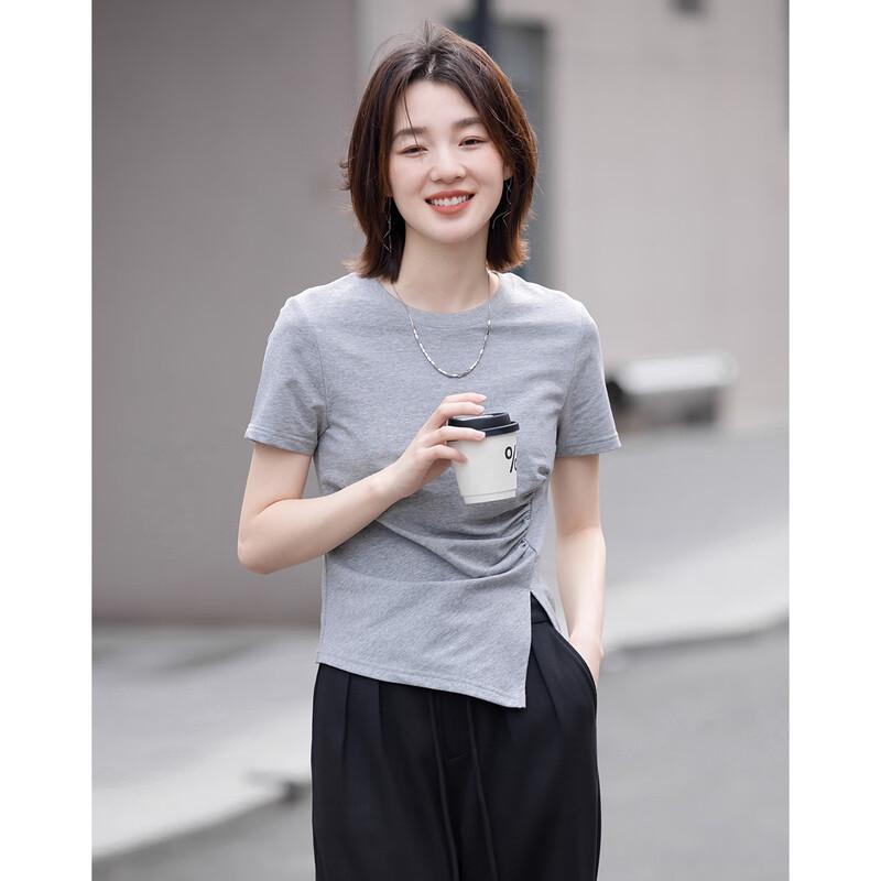 Demana Women's Fitted Round Neck T-Shirt with Side Slits
