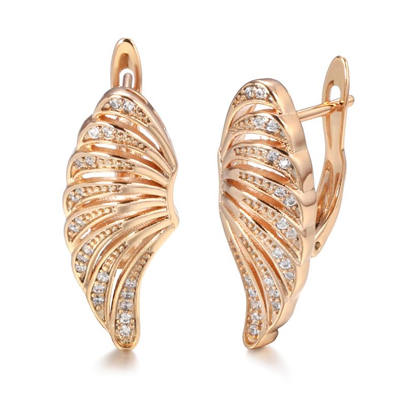 

585 rose gold temperament sweet angel wings zircon stud earrings, personalized super fairy ear buckle earrings for women
