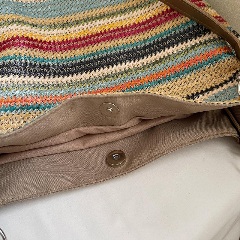 Seaside Holiday Beach Bag Women's Large Capacity Striped Straw Tote Bag