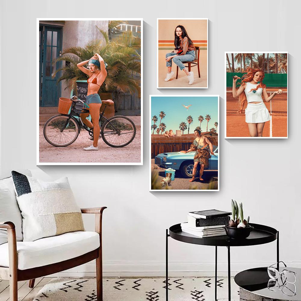 Nude Woman Mona Lisa Sexy Girl Wall Art Poster Print Retro Nordic Mural Frail Bikini Canvas Painting Living Bed Room Home Decor