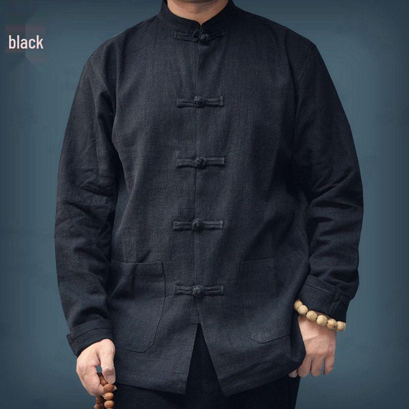 Men's Long-Sleeve Cotton Linen Chinese-Style Tang Suit Jacket - Spring Retro Button Zhongshan Design