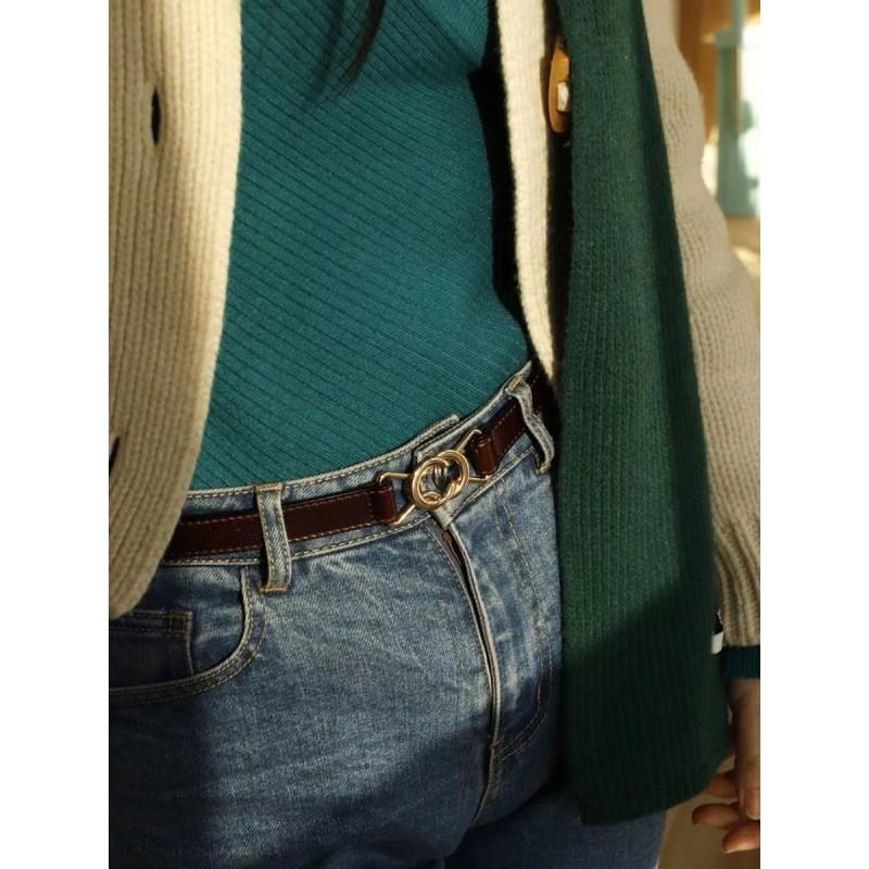 Adjustable Womens Versatile Belt Unique Pu Material Double Circle Buckle Perfect For Casual Or Wear Formal