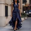 Elegant Satin V-Neck Sleeveless Ruffle Dress for Women