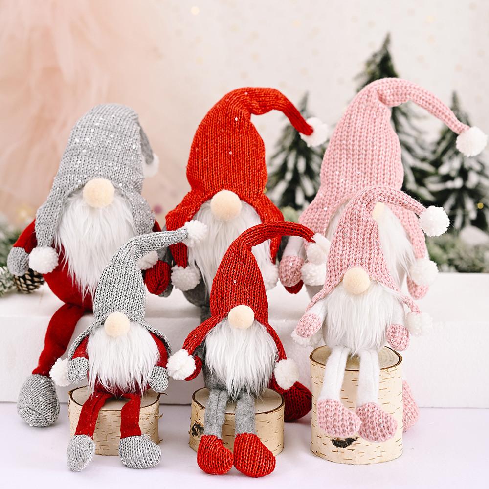 Playful Christmas Figurine Adorable Knitted Hat Old Man Doll With Hanging Legs For Decor