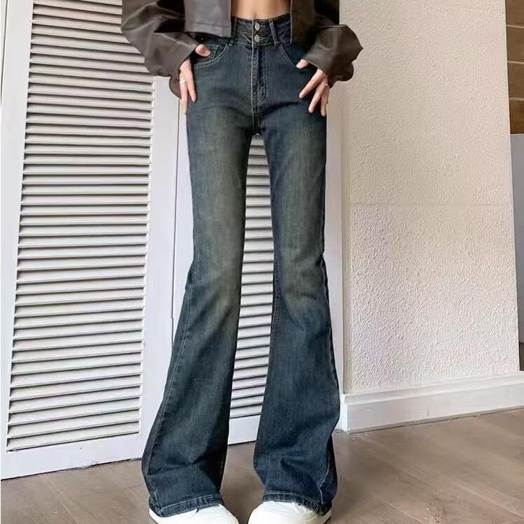 American Retro Velvet Micro-Flare Petite Plus Size Women s Jeans - Cement Gray L