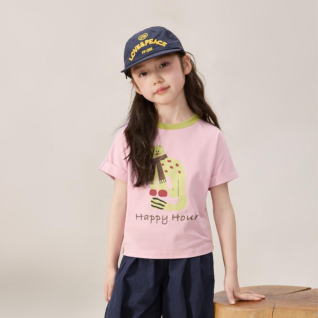 LUSON Children's Clothing Girls' Summer Fashion Shoulder Sleeve T-shirt
