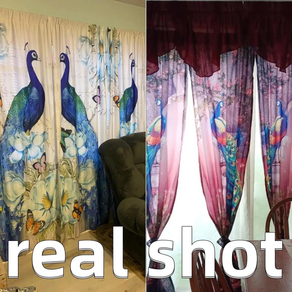 2pcs Elegant Peacock Pattern Curtains Polyester Rod Pocket For Living Room Bedroom Kitchen Study Stunning Background Decor