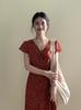 Small Short Floral Dress Women's Summer Waist French Temperament Medium and Long Skirt Xs Shows Height