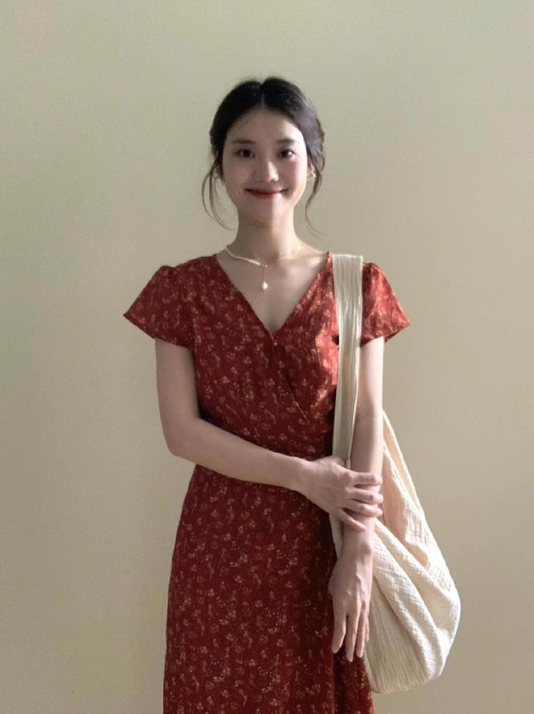 Small Short Floral Dress Women's Summer Waist French Temperament Medium and Long Skirt Xs Shows Height