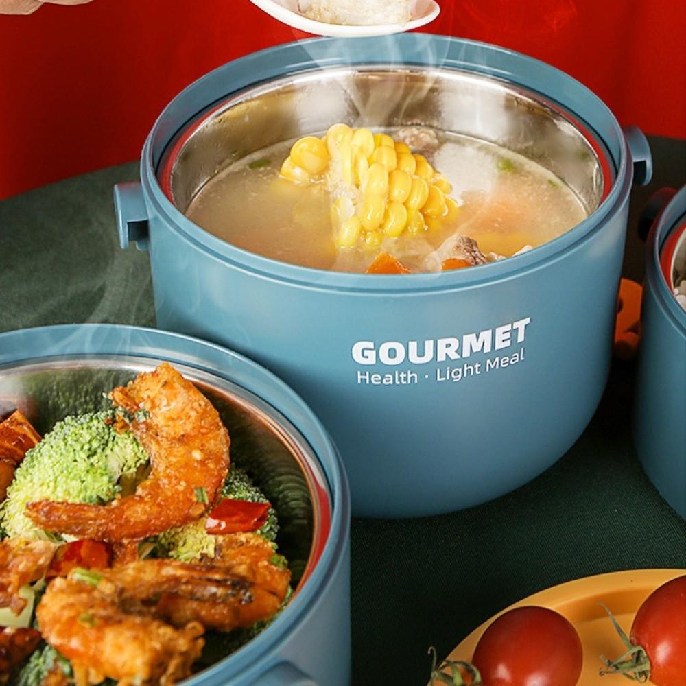 304 Stainless Steel Insulated Circular Lunch Box 1000/1600ml Compartment Lunch Box Camping Picnic