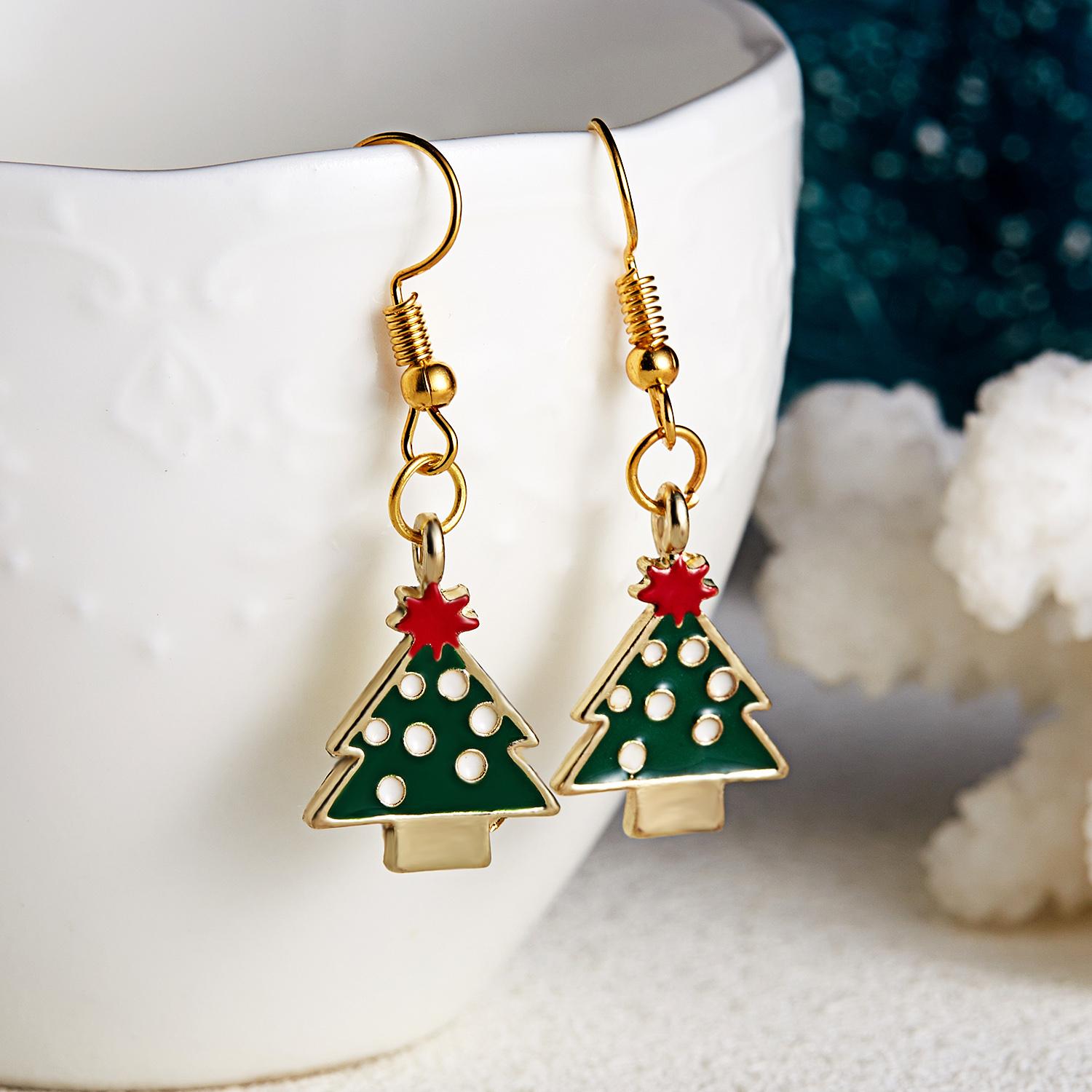 New Trendy Shiny Zircon Christmas Tree Drop Earrings For Women Elegant Snowflake Xmas Tree Versatile Earrings New Year Jewelry