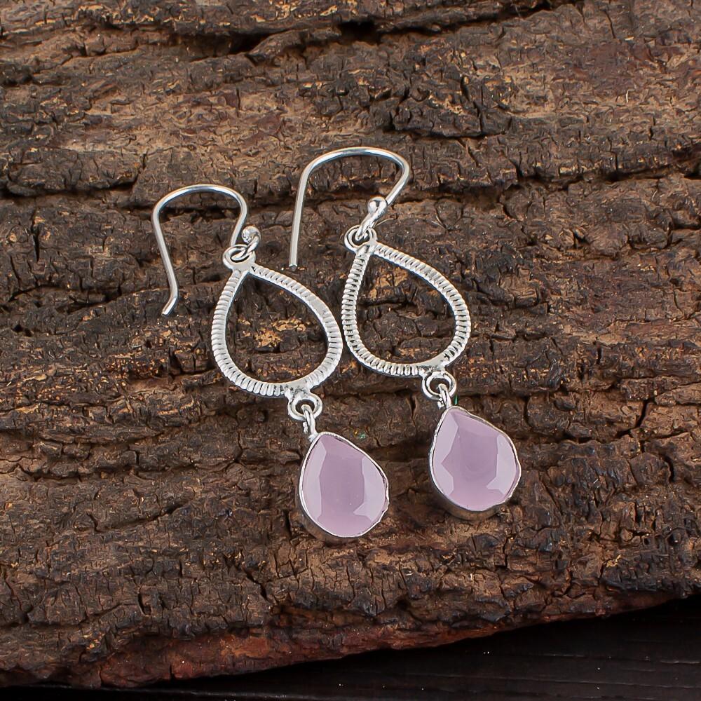 

Rose Chalcedony Gemstone 925 Sterling Silver Jewelry Handmade Earrings 1.90 EE-16-14