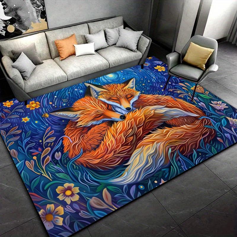 Enchanting Foxes Rug Cozy Living Room Decor with Vibrant Artwork Unique Home Accessories Anti slip carpet can be machine washed