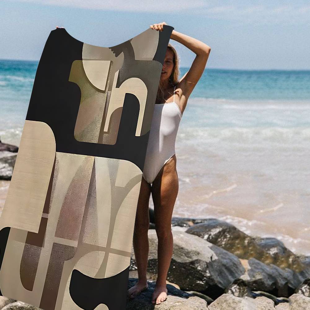 Abstract Retro Zwart Geometrisch Microvezel Strandlaken Absorberend Sneldrogend Zacht Yoga Zwemmen Resort Bergbeklimmen Handdoek