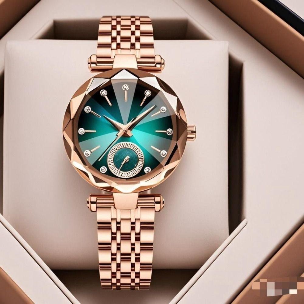 Luxury Rhinestone Quartz Watches Exquisite Watch Bracelet Set Rose Gold Watch Daily Use