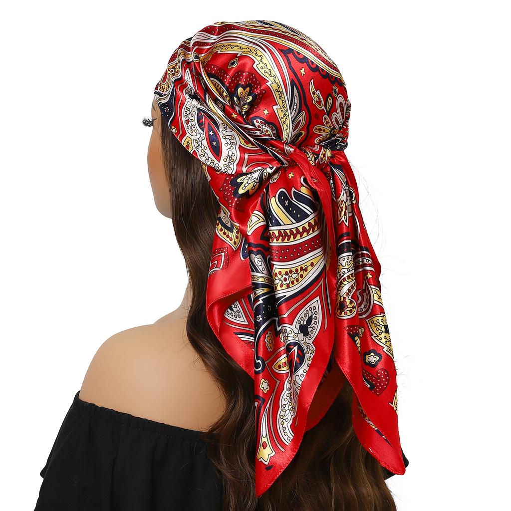 Fashion Square Silk Scarf Women Headband 90*90cm Print Neck Scarfs Office Hair Band Hand Kerchief Female Bandana Headwear