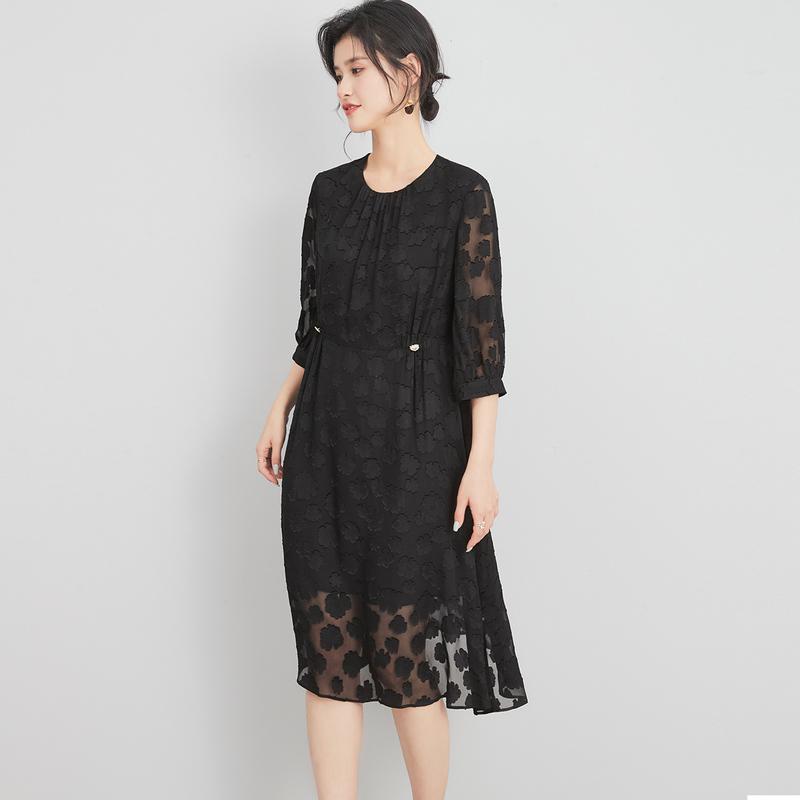 100% Mulberry Silk Burnt Flower Jacquard Dress
