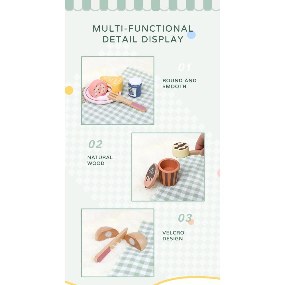 Picnic Basket Hand-held Basket Pretend Play Toys Children's Wooden Simulation Tableware Set Girls' Toys Desserts and Cakes