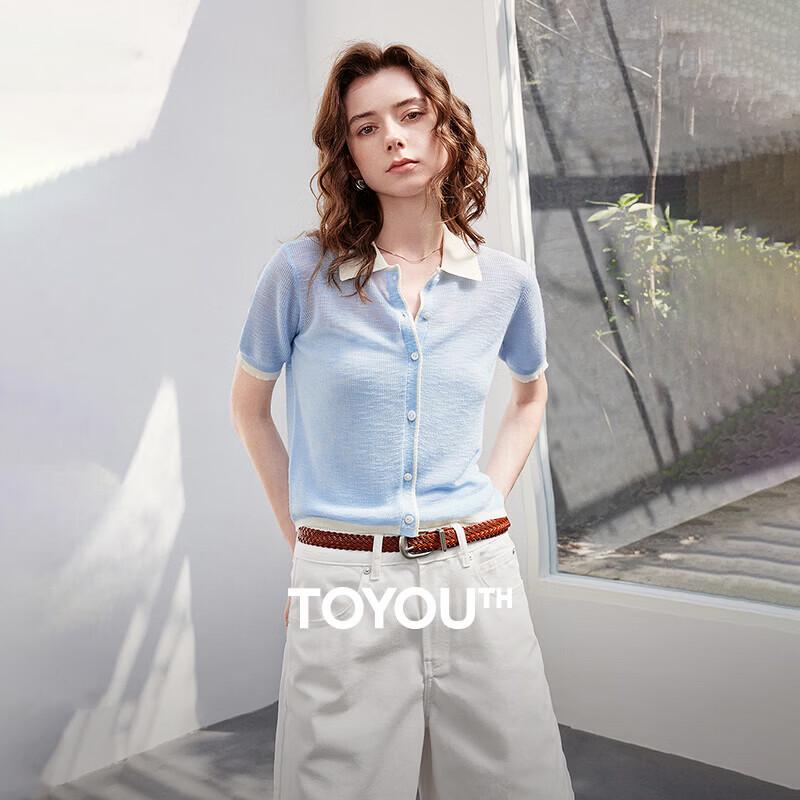 Chuyu Lightweight Color-block Polo Knit Top L светло-синий