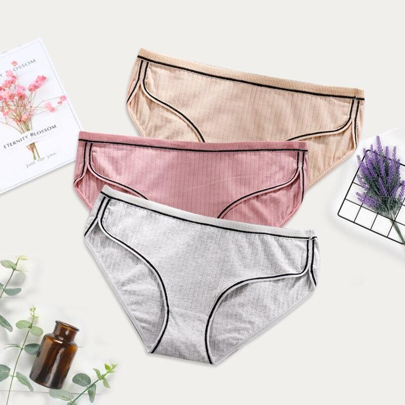 3 buc/pachet Slip femei din bumbac Lenjerie intima Culoare uni Chiloți moale cu talie medie Plus Size