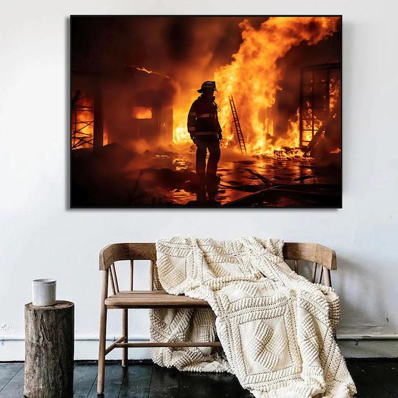 Brave Charge Firefighter Heroes Posters and Prints Canvas Printing Modern Wall Art Picture for Living Room Home Decor Gifts