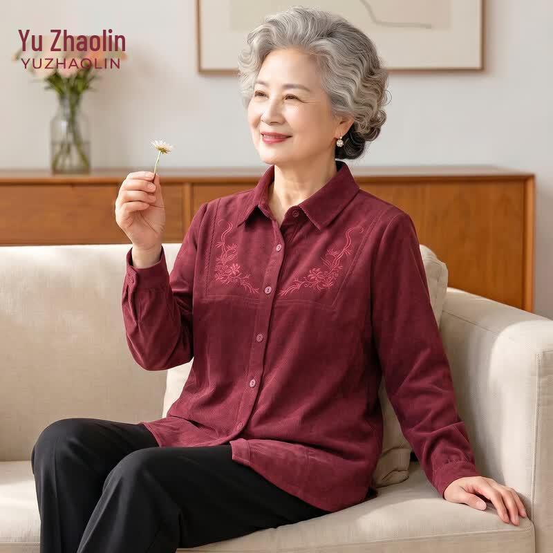 YUZHAOLIN Women s Summer Long Sleeve Lapel Shirt XL вино красного