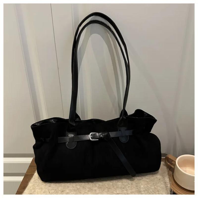 Vintage Belt Design Suede Shoulder Bags for Women Autumn Versatile Ladies Classic Handbags Large Capacity Female Tote Bag
